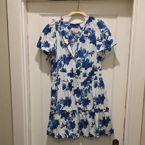 Anthropologie Blue Floral, The Somerset Mini Dress, Size 1X